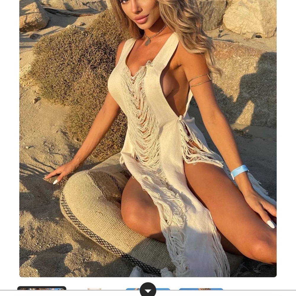 Chic Tan Fringe Swim Coverup